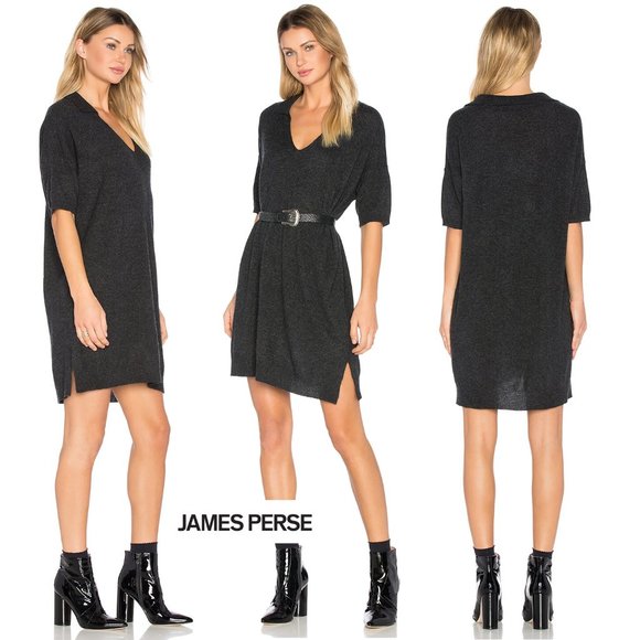 James Perse Dresses & Skirts - JAMES PERSE 100% Cashmere Oversized Polo Sweater Dress Gray Sz XS (0)
